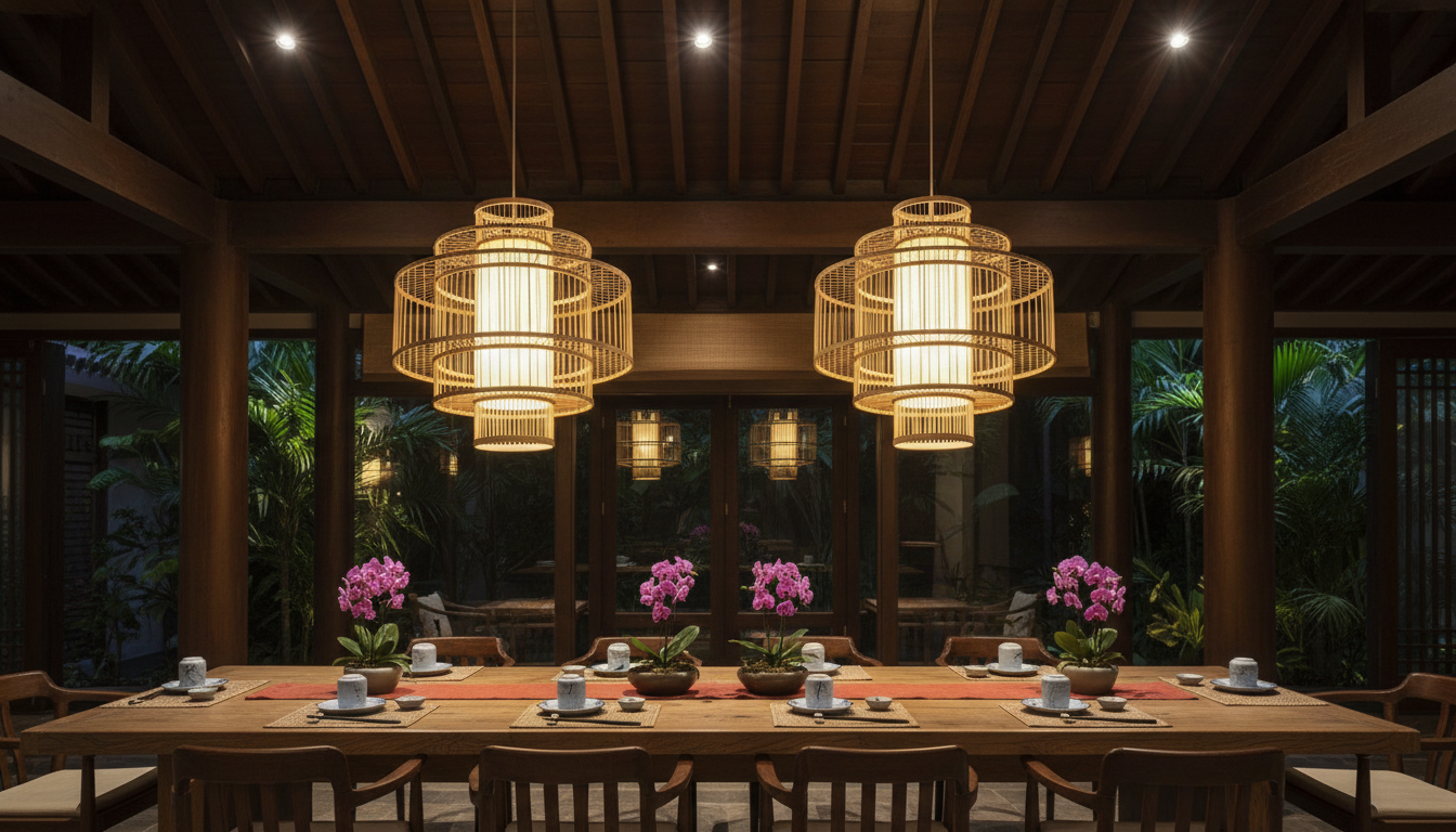 Bamboo & Rattan Pendant Chandelier: Southeast Asian Glow