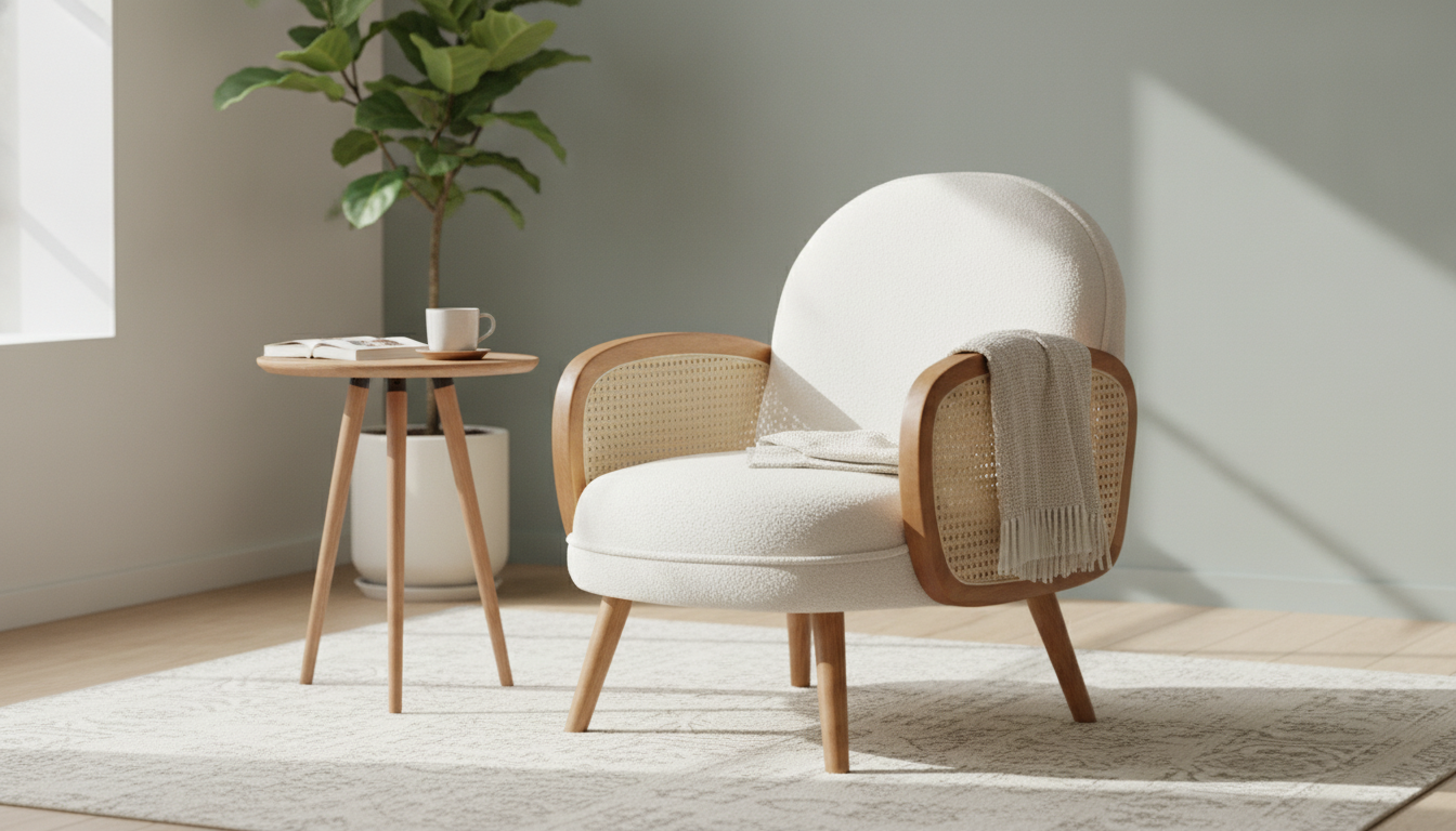 Nordic Rattan Lounge Chair: Solid Wood & Modern Fabric